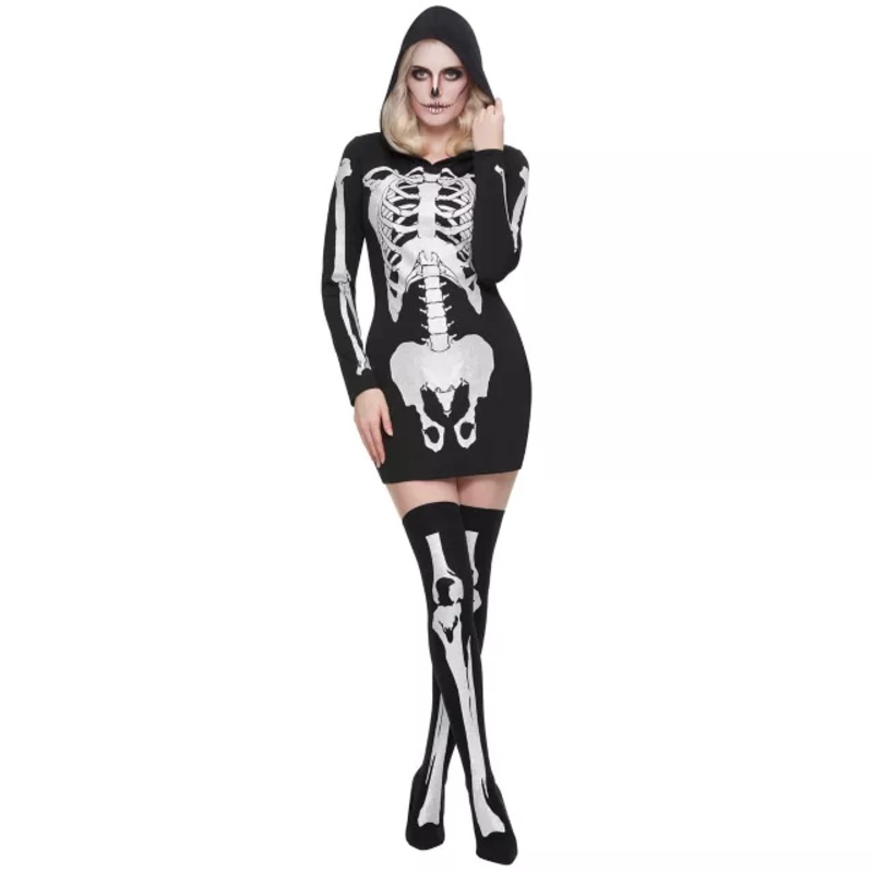 Adult Hooded Holographic Skeleton Costume BLACK ADULT EX SMALL