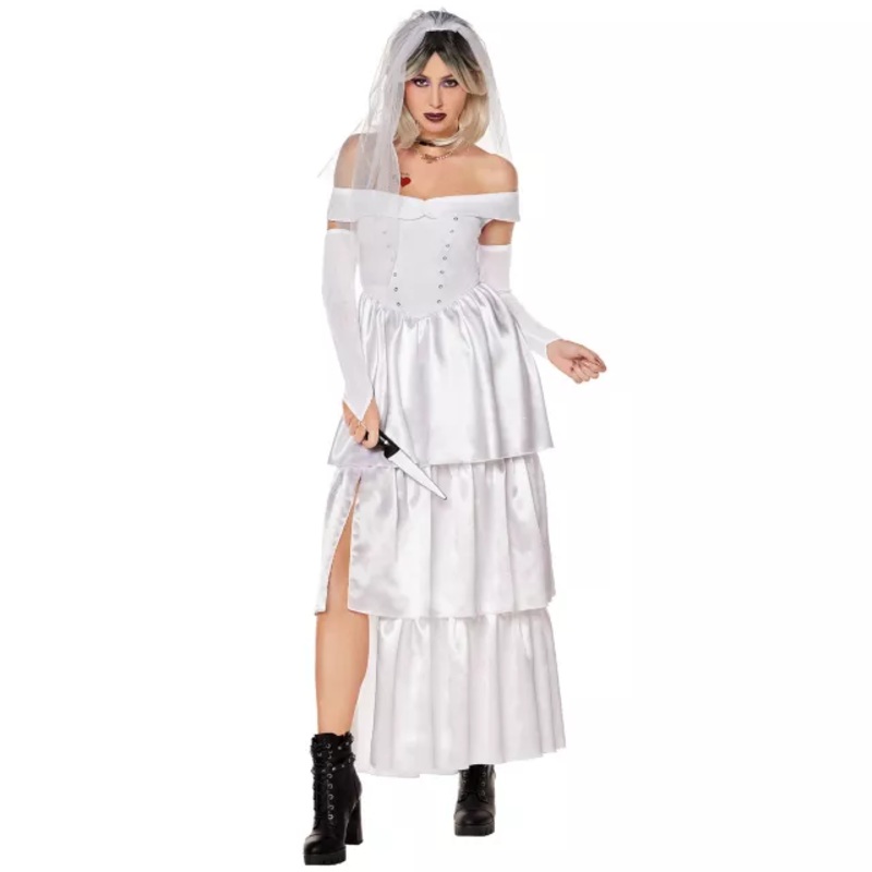 Adult Tiffany Wedding Dress Costume - Bride of Chucky WHITE ADULT SMALL