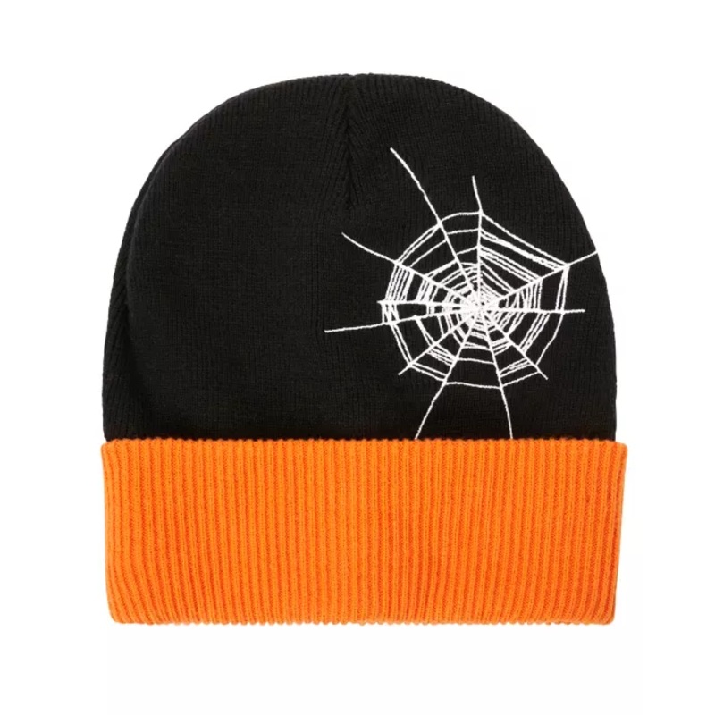 Black and Orange Spiderweb Beanie BLACK AND ORANGE ONE SIZE FITS MOST