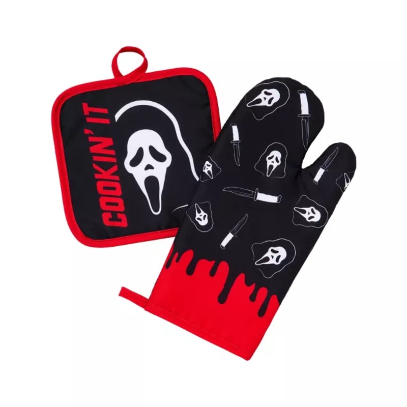 Ghost Face Oven Mitt and Pot Holder Set RED/WHITE/BLACK