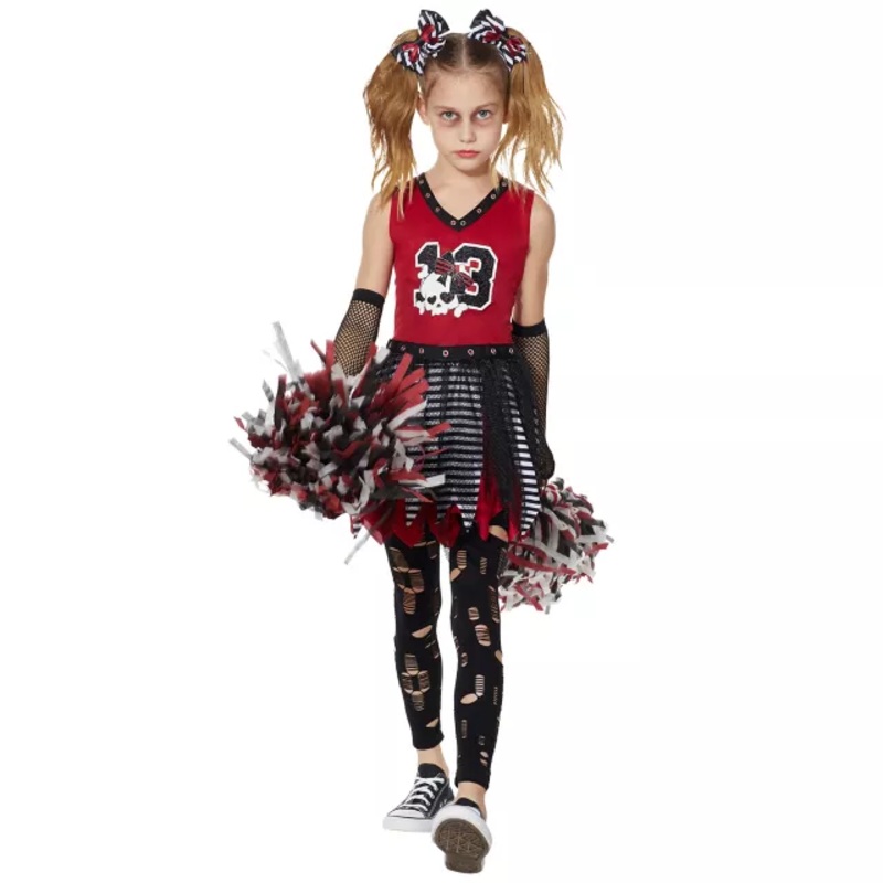 Kids Zombie Cheerleader Costume RED CHILD SMALL