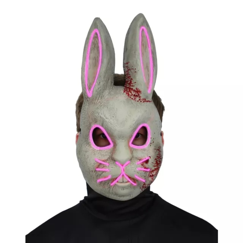 Light-Up EL Wire Bad Bunny Half Mask PINK ONE SIZE FITS MOST