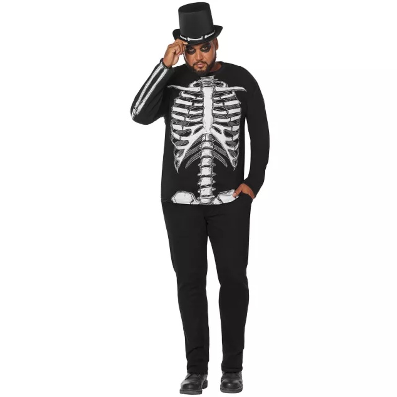 Long Sleeve Skeleton T Shirt BLACK ADULT SMALL