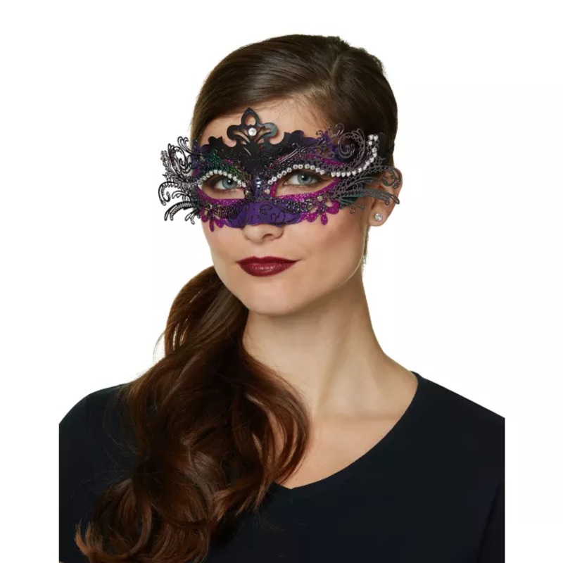 Purple Rhinestone Intricate Eye Half Mask PURPLE ONE SIZE FITS MOST