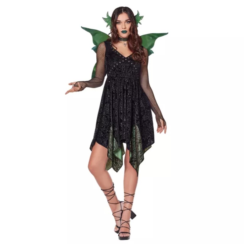 Adult Light-Up Grunge Fairy Costume BLACK AND GREEN ADULT SMALL