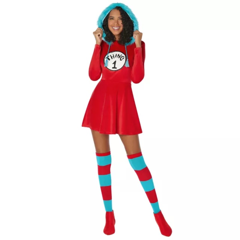 Adult Thing 1 and Thing 2 Dress Costume - Dr. Seuss RED ADULT SMALL
