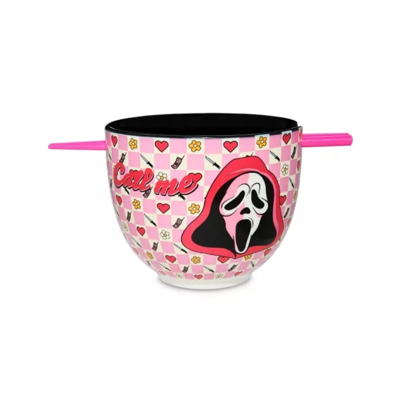 Ghost Face Bowl with Chopsticks - 20 oz. BLACK AND PINK 20 OUNCE