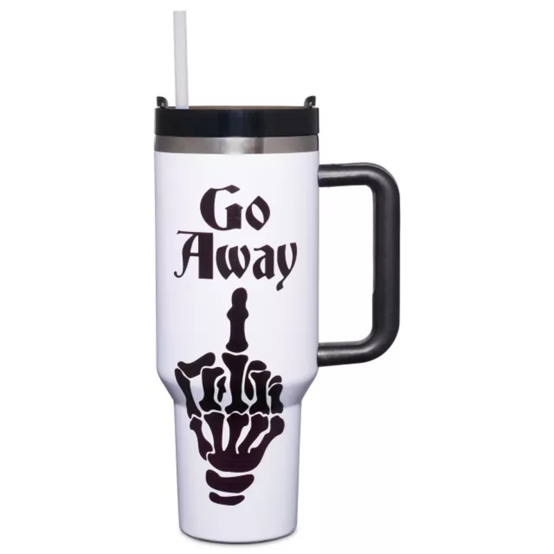 Go Away Middle Finger Travel Tumbler with Straw - 40 oz. BLACK AND WHITE 40 OUNCE