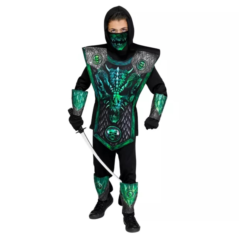 Kids Green Dragon Ninja Costume Deluxe GREEN CHILD SMALL