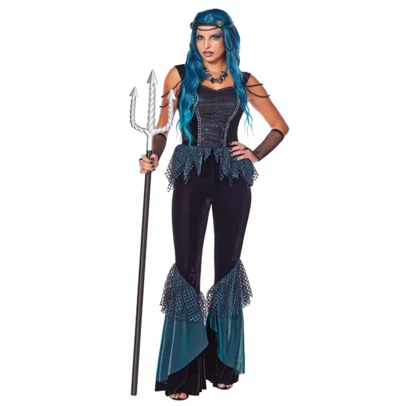 Adult Dark Mermaid Siren Costume BLACK AND  BLUE ADULT SMALL