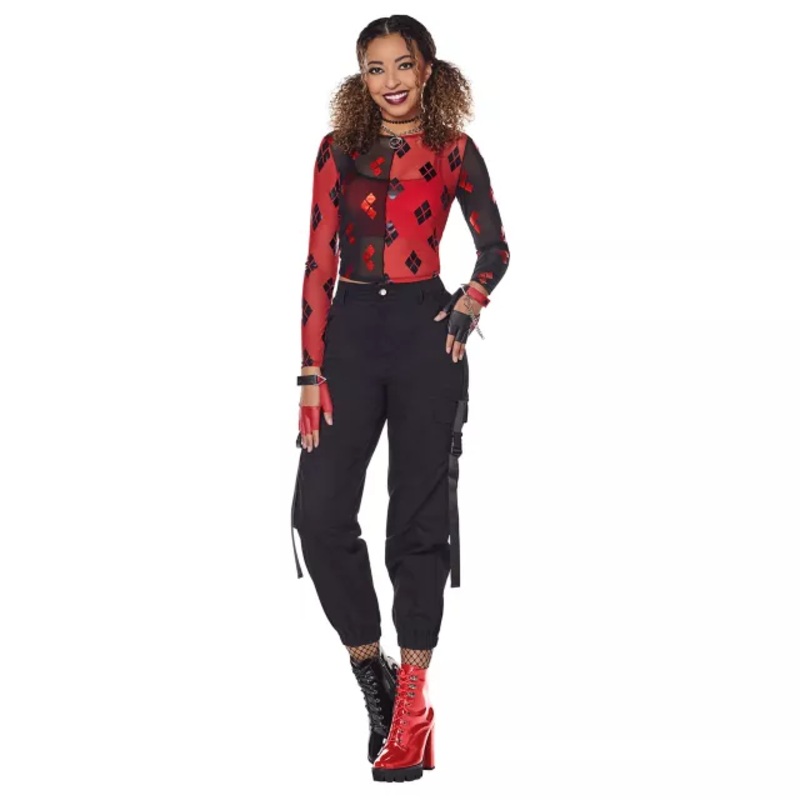 Adult Harley Quinn Mesh Top - DC Villains BLACK AND RED ADULT SMALL