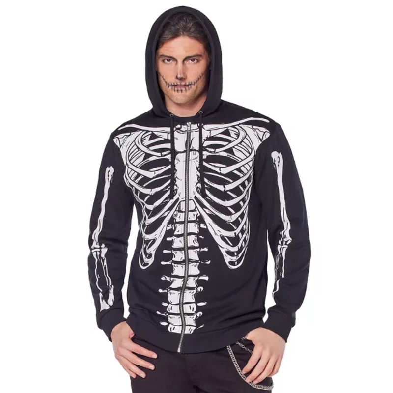 Adult Skeleton Hoodie BLACK AND WHITE ADULT SMALL