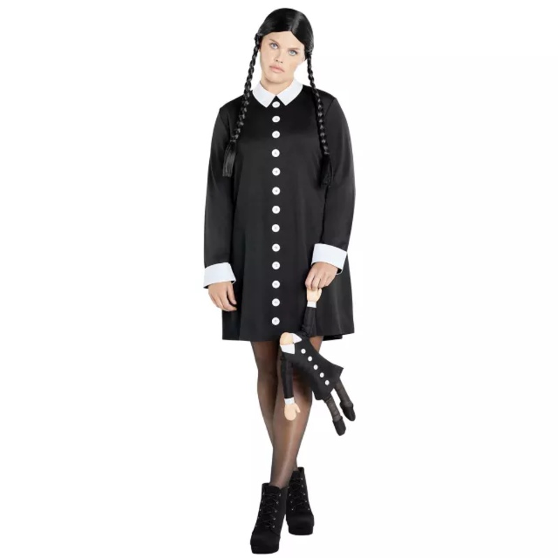 Adult Wednesday Addams Plus Size Costume - The Addams Family BLACK 1X