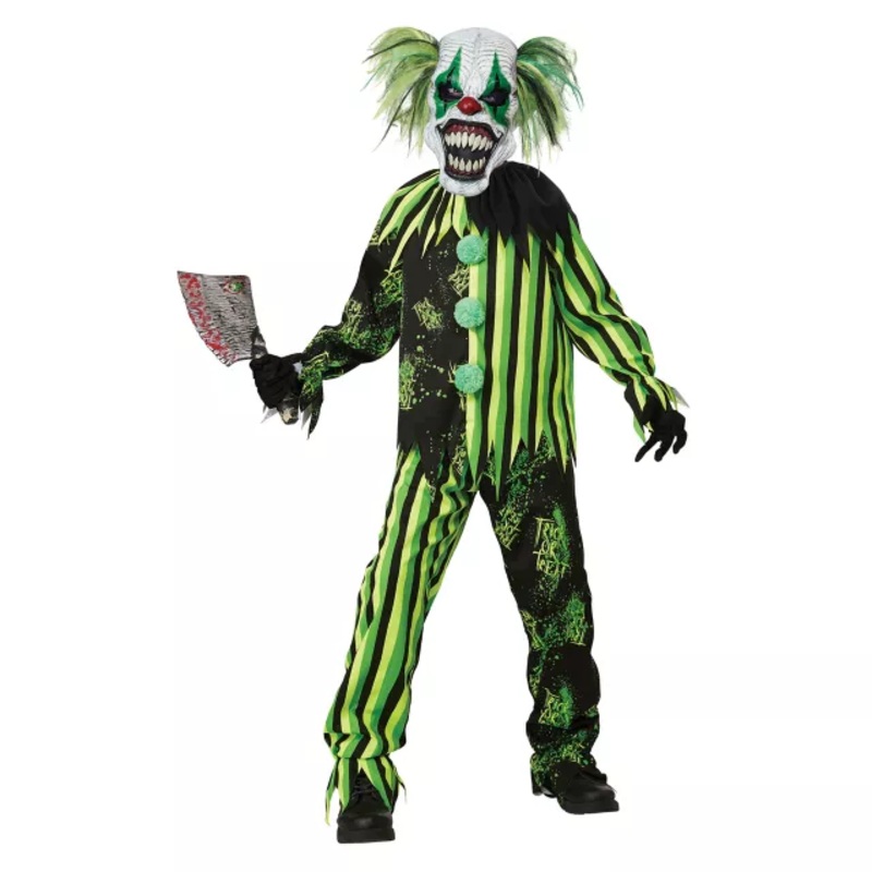 Kids Glow in the Dark Chaos Clown Costume BLACK AND GREEN CHILD SMALL