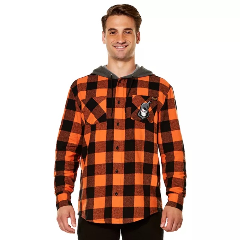 Spirit Halloween Flannel Hoodie BLACK AND ORANGE ADULT MEDIUM