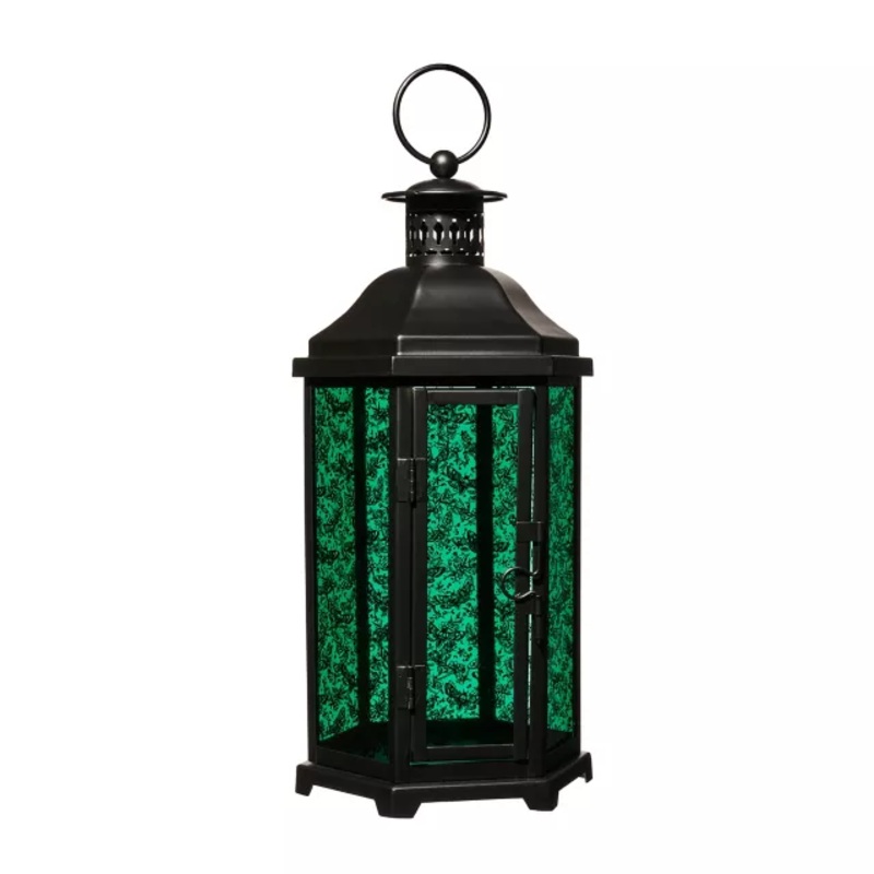 Teal Glass Death Moth Lantern TEAL 13 INCHES
