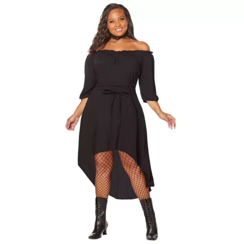 Adult Black Peasant Plus Size Dress BLACK 1X