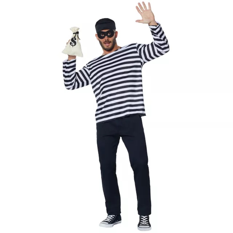 Adult Burglar Costume BLACK AND WHITE SMALL/MEDIUM