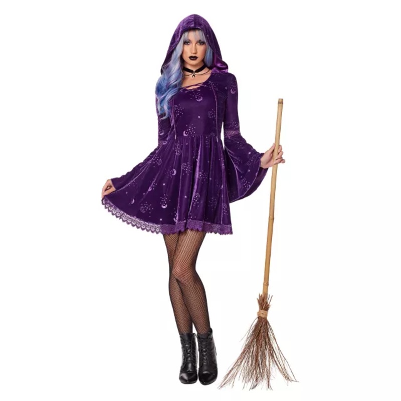 Adult Coven Witch Hooded Dress PURPLE ADULT EX SMALL