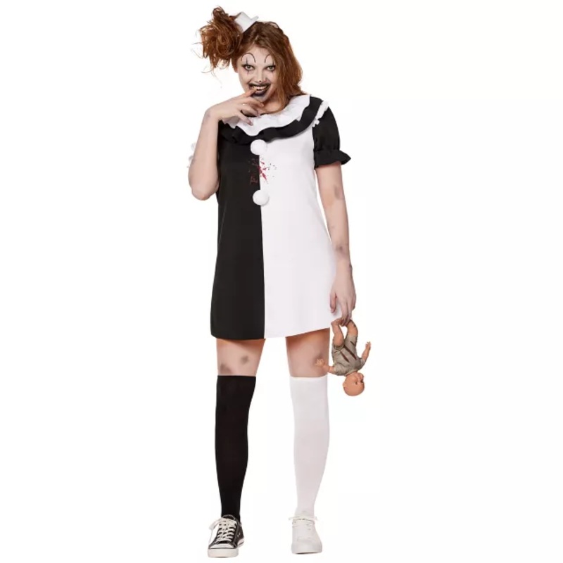 Adult Little Pale Girl Costume - Terrifier BLACK AND WHITE ADULT SMALL