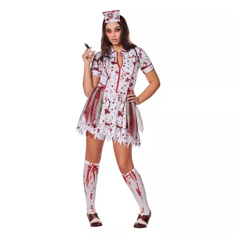 Adult Undeadly Nurse Costume RED AND WHITE ADULT SMALL