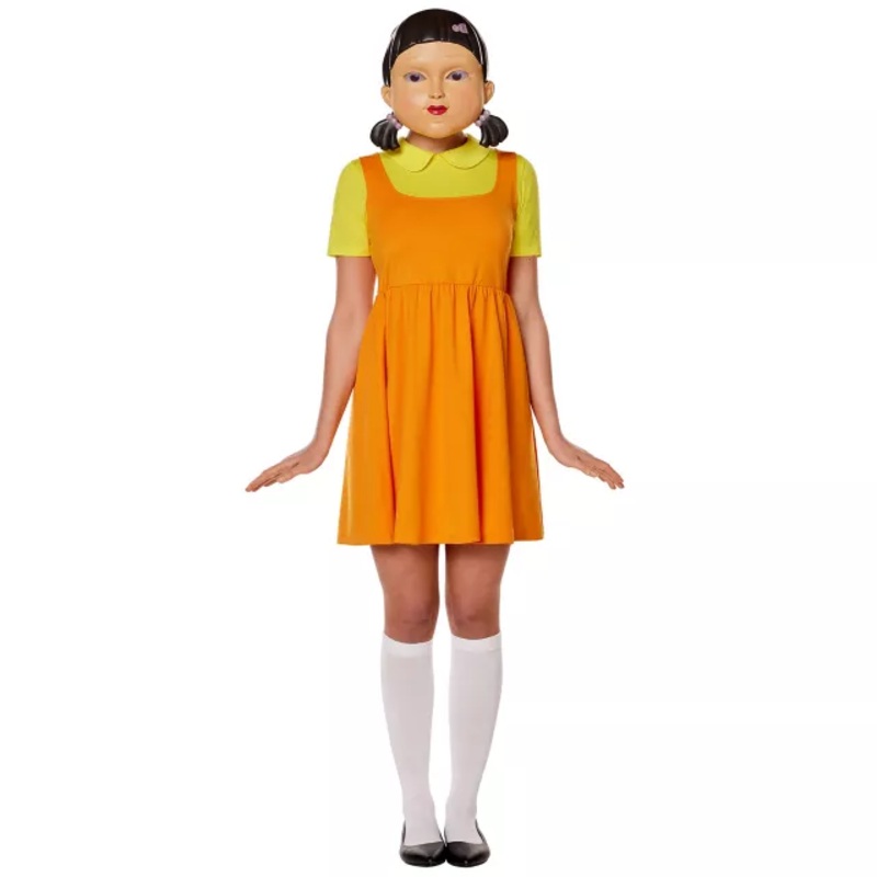 Adult Young-hee Doll Dress Costume - Squid Game ORANGE ADULT SMALL