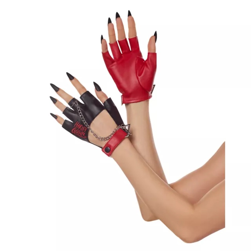 Harley Quinn Gloves - DC Villains BLACK AND RED ONE SIZE FITS MOST