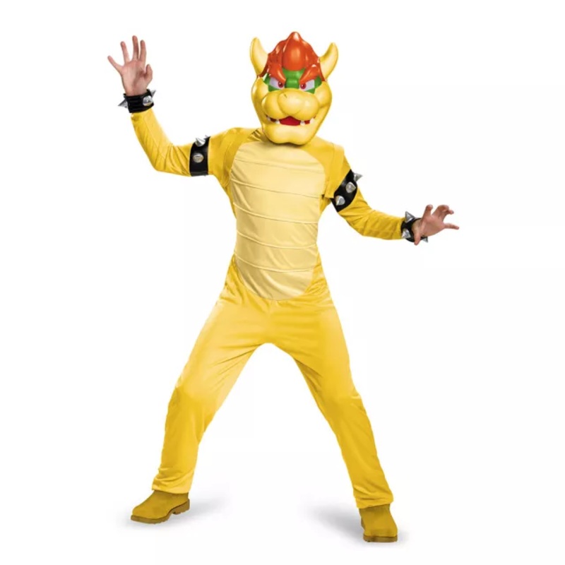 Kids Bowser One Piece Costume Deluxe - Mario Bros YELLOW CHILD SMALL