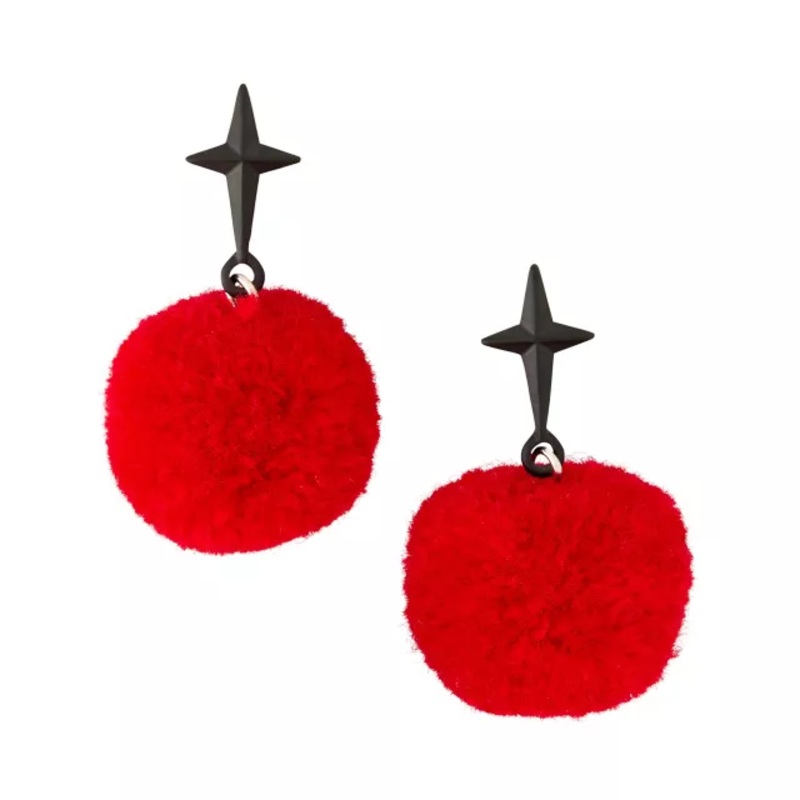 Kids Clown Star Pom Pom Earrings BLACK AND RED CHILD ONE SIZE