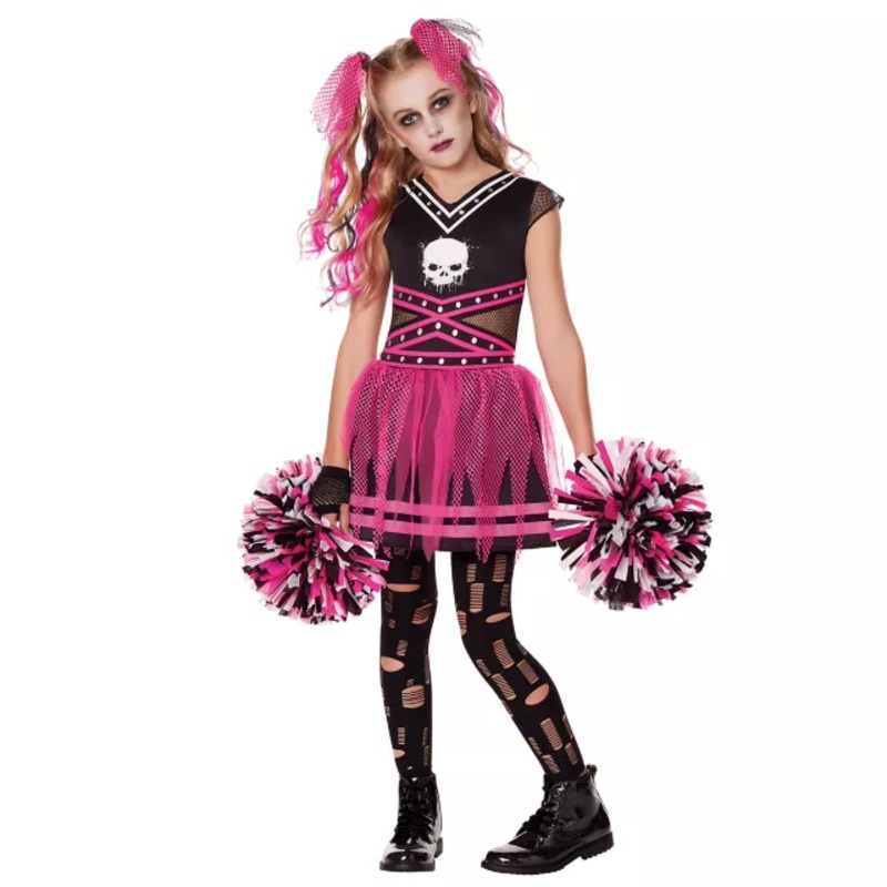 Kids Scare Squad Cheerleader Costume BLACK AND PINK CHILD EXTRA SM