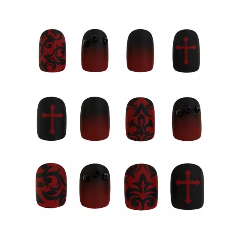 Kids Twilight Press On Vampire Nails BLACK AND RED CHILD ONE SIZE