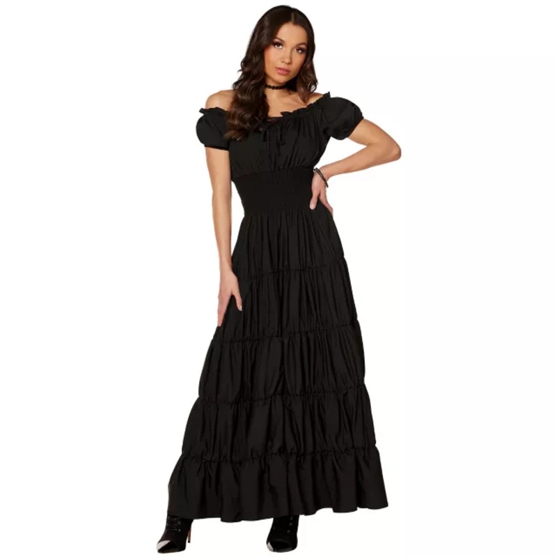 Long Black Peasant Dress BLACK ADULT SMALL