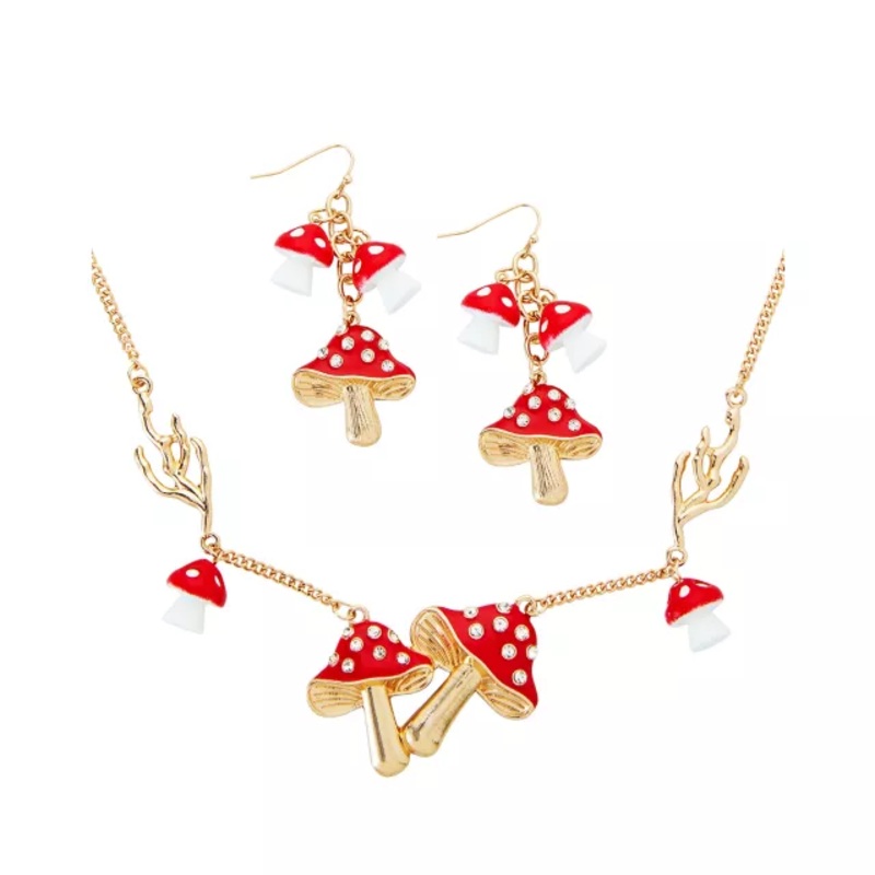 Multi-Pack Red Mushroom Earrings and Necklace Set GOLD ONE SIZE FITS MOST
