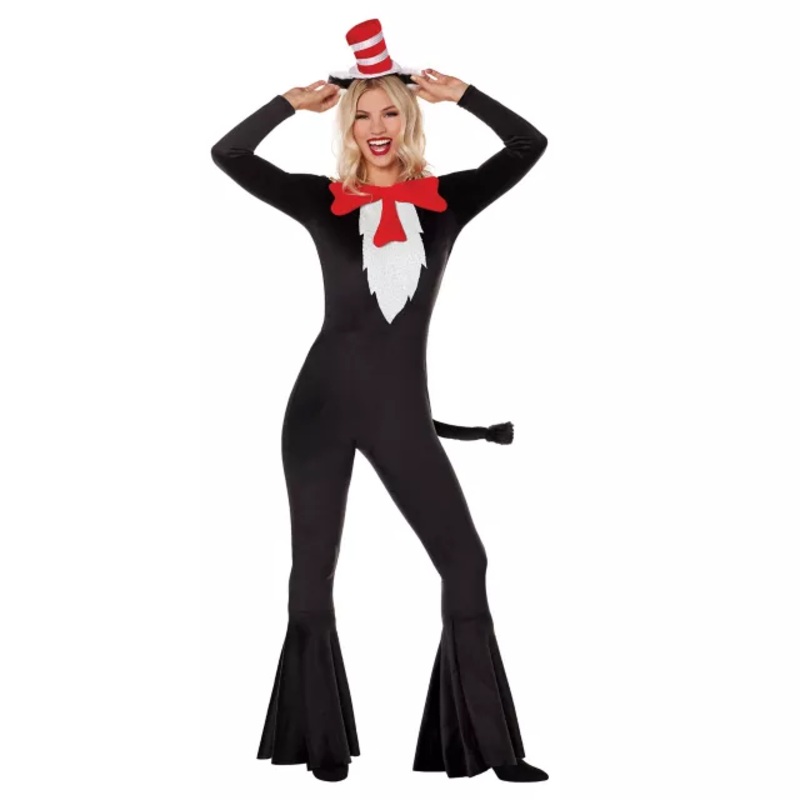 Adult Cat in the Hat Bell Bottom Costume - Dr. Seuss BLACK ADULT SMALL