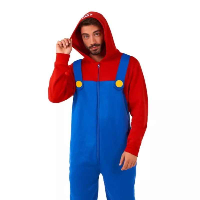 Adult Mario Jumpsuit With Hood - Super Mario Bros. MULTI-COLOR EXTRA SMALL/SMA
