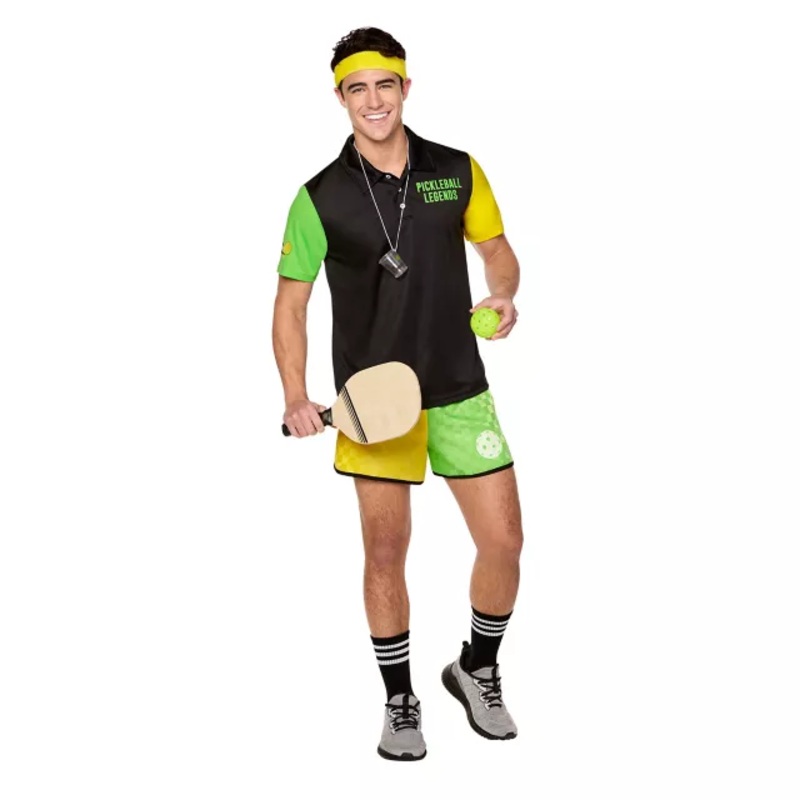 Adult Pickleball Uniform Costume BLACK AND GREEN ADULT MEDIUM