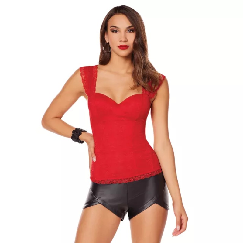 Adult Red Lace Cap Sleeve Corset RED ADULT SMALL