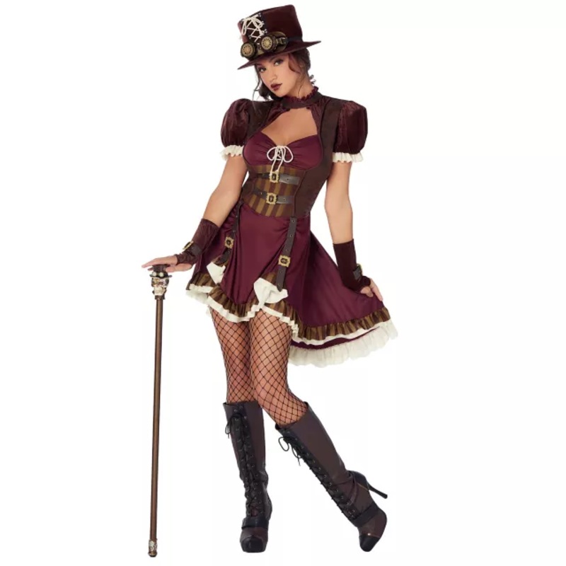 Adult Steampunk Dress Costume BURGUNDY ADULT EX SMALL