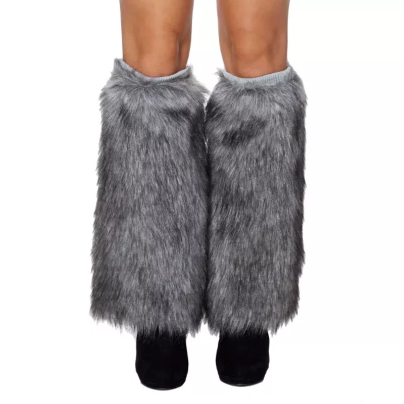 Grey Faux Fur Leg Warmers GRAY ONE SIZE FITS MOST