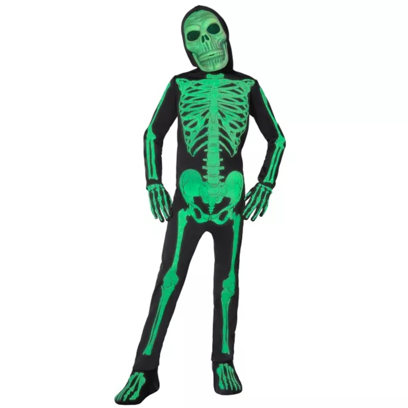 Kids Glow Skeleton Costume BLACK CHILD SMALL
