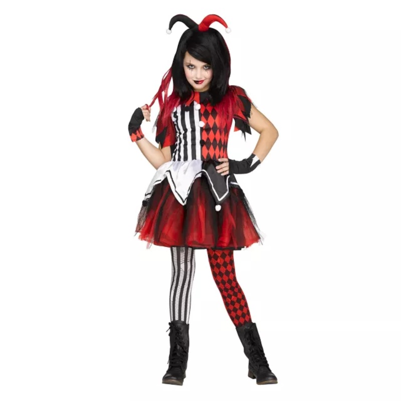 Kids Horror Harlequin Costume RED/WHITE/BLACK CHILD SMALL
