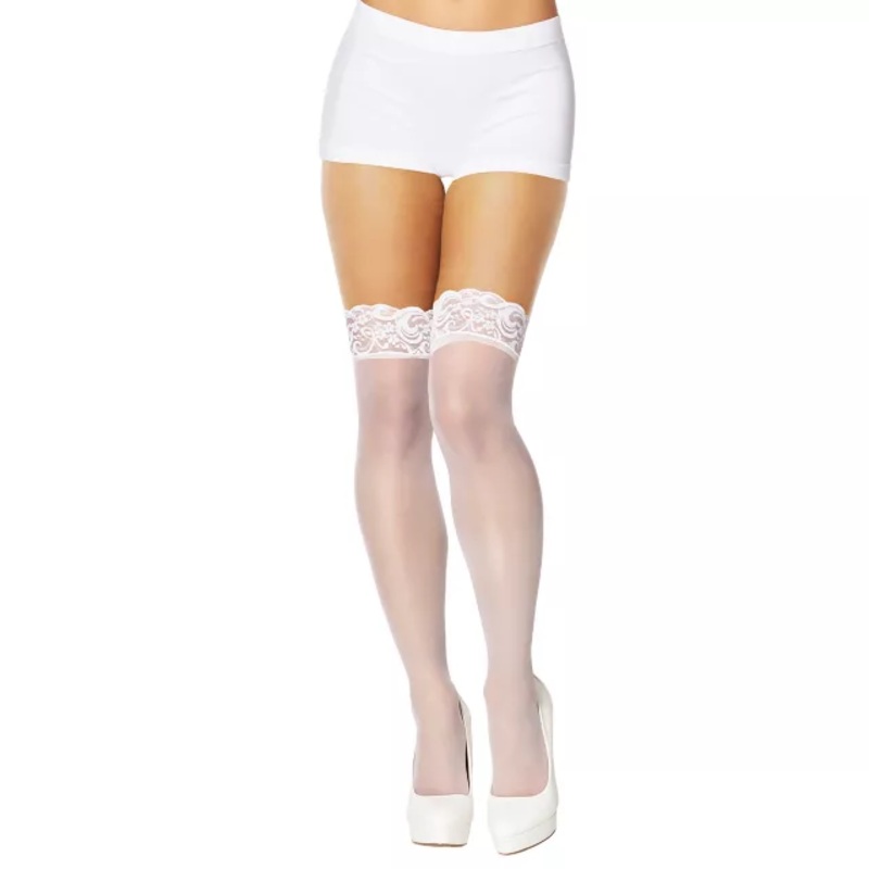 White Lace Thigh High Stockings WHITE ONE SIZE FITS MOST