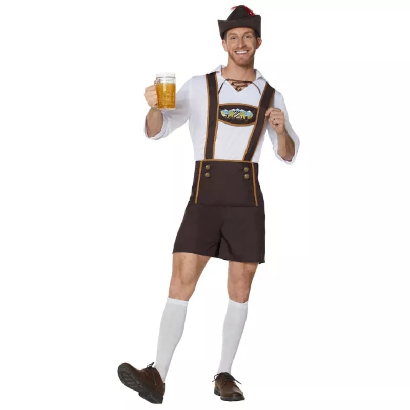 Adult Bavarian Costume WHITE AND BROWN ADULT SMALL