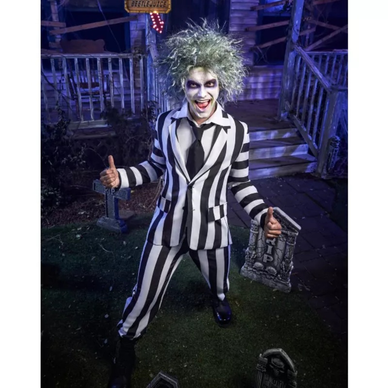 Adult Beetlejuice Striped Suit BLACK AND WHITE ADULT SMALL
