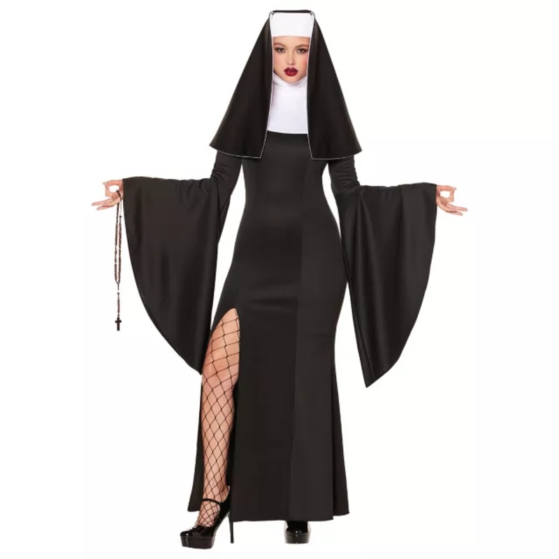 Adult Long Sexy Nun Costume BLACK ADULT SMALL
