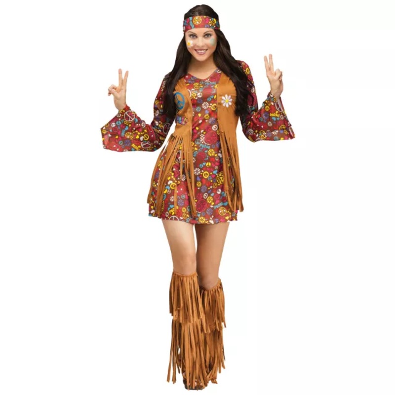 Adult Peace and Love Hippie Costume MULTI-COLOR ADULT EX SMALL