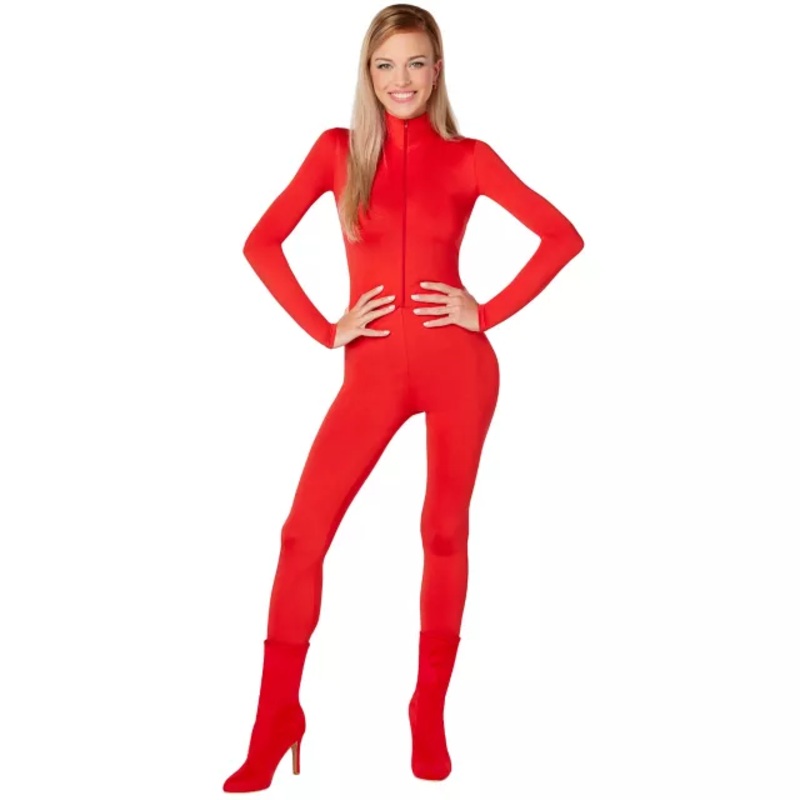 Adult Zip Up Catsuit RED ADULT EX SMALL