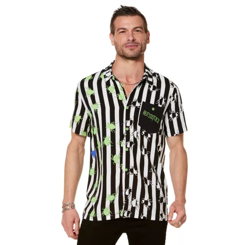 Beetlejuice Spider Button Down Shirt MULTI-COLOR ADULT SMALL
