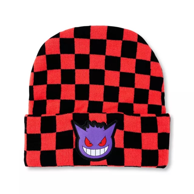 Black and Red Checker Gengar Cuff Beanie Hat - Pokmon BLACK AND RED ONE SIZE FITS MOST