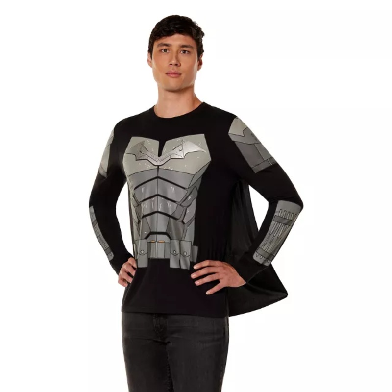 Caped Batman Long Sleeve T Shirt BLACK/GRAY ADULT SMALL